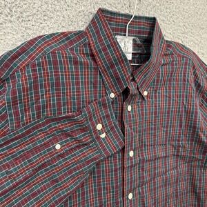 Brooks Brothers Shirt Mens Large Red Green Plaid Regent Non Iron Cotton Adult‎